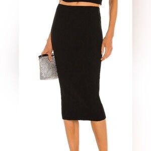 Alice + Olivia Laina Ribbed Knit Black Midi knit Pencil Skirt